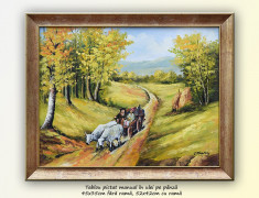 De la camp (2) - pictura peisaj rural, ulei pe panza cu rama, 52x42cm foto