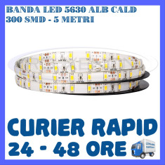 ROLA BANDA 300 LED LEDURI SMD 5630 ALB CALD - 5 METRI, IMPERMEABILA (WATERPROOF)