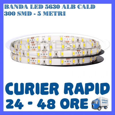 ROLA BANDA 300 LED LEDURI SMD 5630 ALB CALD - 5 METRI, IMPERMEABILA (WATERPROOF) foto