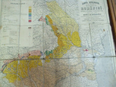 Romania 1890 harta geologica a regatului M. Draghicenu 69 x 81 cm foto