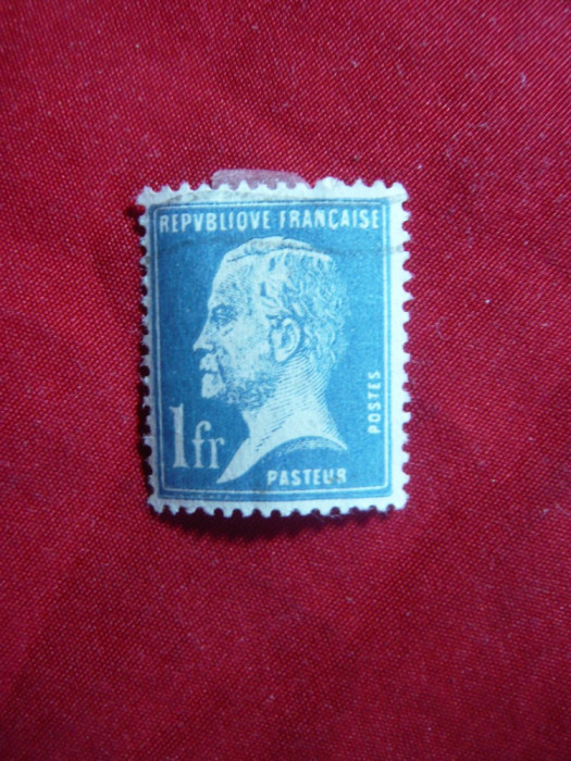 Timbru 1 Fr.1923-1926Pasteur albastru ,urma sarniera