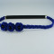 Bentita elastica albastra cu flori si perle negre de dama crosetata manual Buticcochet