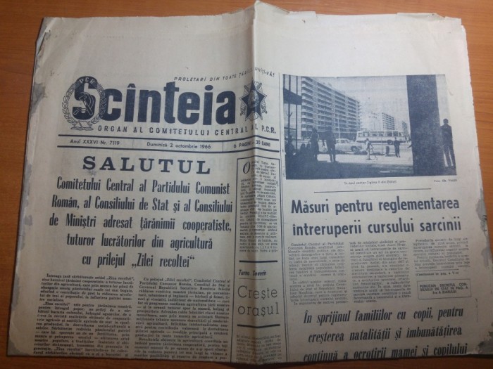 ziarul scanteia 2 octombrie 1966-ziua racoltei si foto din cart. tiglina galati