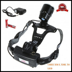 LANTERNA Frontala Led CREE XML T6 + 2 Acumulatori + Incarcator priza. DE CAP foto