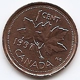 Canada 1 Cent 1997- Elizabeth II, 19.05 mm, KM-289 foto