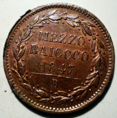 G.085 ITALIA VATICAN PAPA PIUS IX 1/2 MEZZO BAIOCCO 1847 B XF/AUNC foto