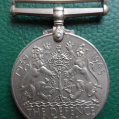 Medalie englezeasca ,,The Defence Medal", ww2, 1939-1945