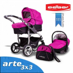 Carucior 3 in 1 Arte 3x3 111 (Fucsia cu Negru) Adbor foto