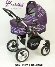 Carucior 2 in 1 cu roti gonflabile Street S46 (Violet cu Baloane) Kerttu foto