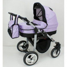 Carucior 3 in 1 Silver cu roti gonflabile S16 (Violet cu Negru) Kunert foto