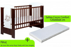 Patut fara sertar Teddy with Stars cu Saltea 8 120 x 60 cm MyKids Wenge Klups foto