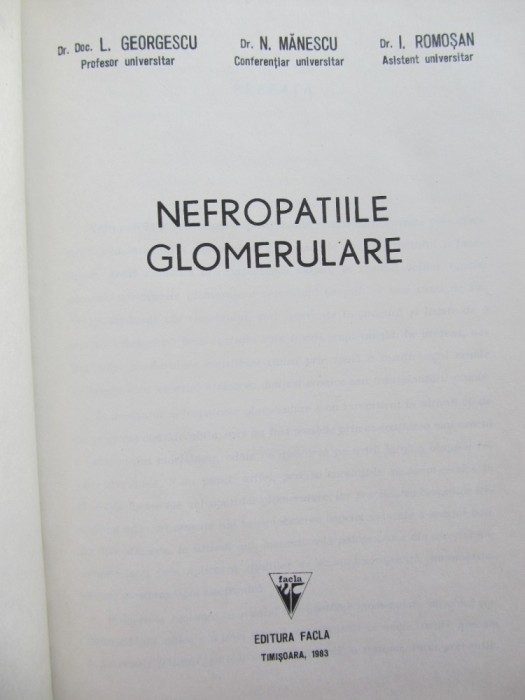 Nefropatiile glomerulare - L. Georgescu , N. Manescu , I. Romosan