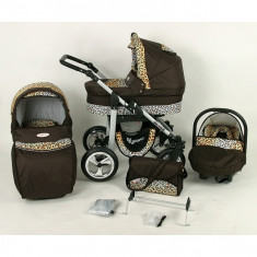 Carucior 3 in 1 Silver cu roti gonflabile S44 (Maro cu Animal Print) Kunert foto