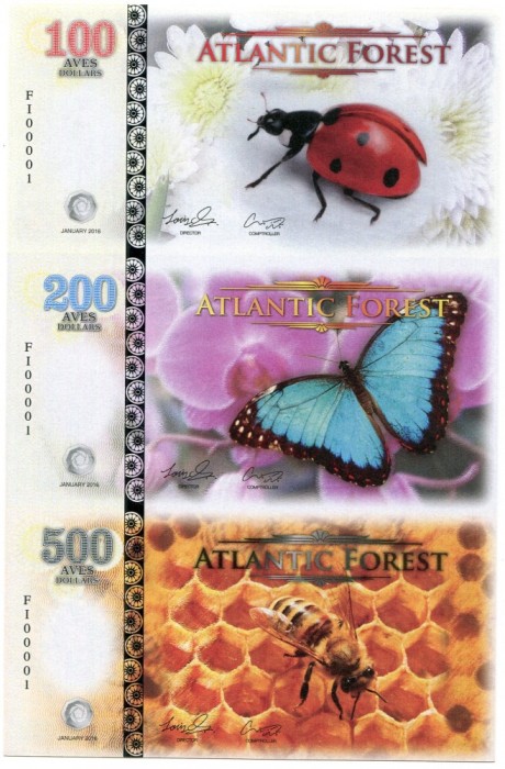 RARR : ATLANTIC FOREST - COALA NETAIATA 100 + 200 + 500 AVES 2016 - UNC/ INSECTE