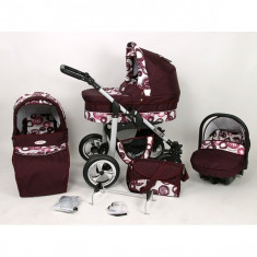 Carucior 3 in 1 Silver cu roti normale S5 (Bordo cu Cerculete) Kunert foto