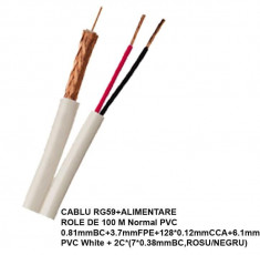 Cablu RG59 coaxial cu alimentare rola 100m CA1RG59 foto