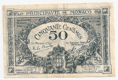 MONACO 50 CENTIMES 1920 VF foto