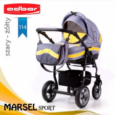 Carucior 3 in 1 Marsel Sport 114 (Gri deschis cu Galben) Adbor foto