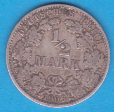 (1) MONEDA DIN ARGINT GERMANIA - 1/2 MARK 1906, LIT. G, PURITATE 900, NECURATATA foto