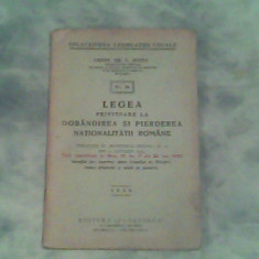 Legea privitoare la dobandirea si pierderea nationalitatii romane-Const.Gr.Zotta