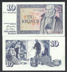 ISLANDA 10 KRONUR 1981 ( 1961 ) Semn G. HJARTARSON &amp;amp; D.OLAFSSON , P-48a.3 a UNC foto