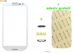 Ecran Geam Sticla Samsung Galaxy S3 Alb + Buton home galaxy s3 + adeziv gratuit foto