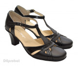 Pantofi dama piele naturala negri cu bareta cod P12 - Made in Romania, 36 - 40, Negru, Cu talpa joasa