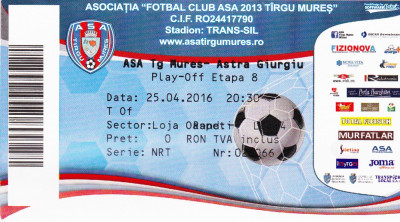 Bilet meci fotbal ASA TG.MURES - ASTRA GIURGIU 25.04.2016 foto