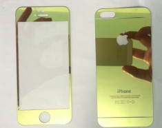 Folie Color Sticla protectie Fata Spate iPhone 5 5S Gold Rose / Albastru 3D foto