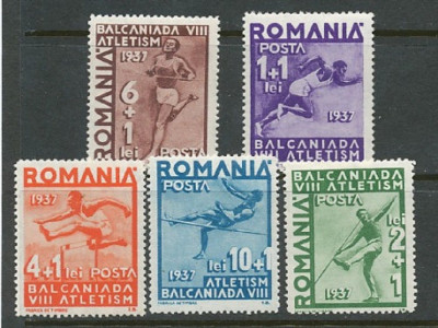 Romania 1937 &amp;ndash; BALCANIADA DE ATLETISM, serie nestampilata cu SARNIERA, N15 foto