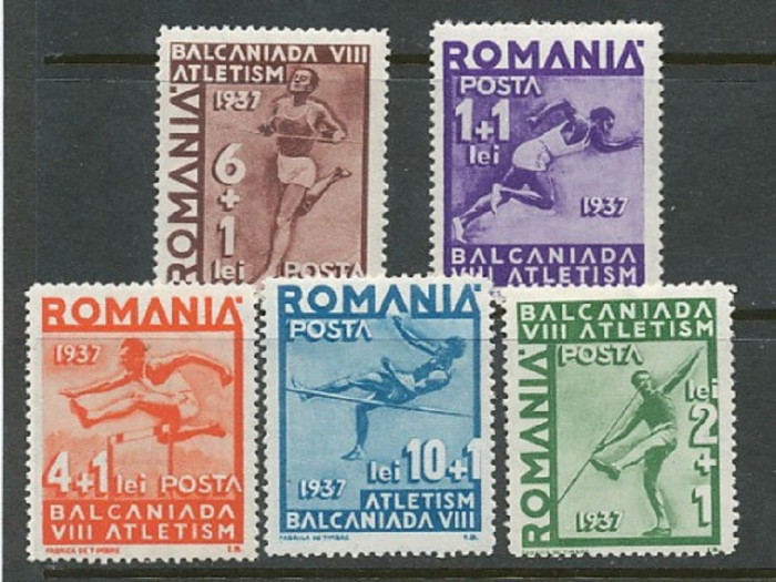 Romania 1937 &ndash; BALCANIADA DE ATLETISM, serie nestampilata cu SARNIERA, N15