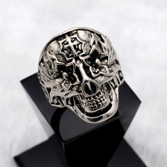 Inel inox barbati skull rings craniu vintage vampire punk rock gothic biker foto