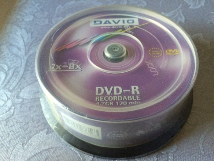 Set 25 PACK DVD - R marca Davio, 4,7 GB, 8 x max speed / 120 min,NOU SIGILAT