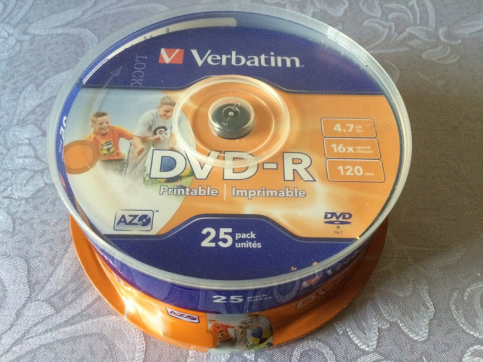 Set 25 PACK DVD - R marca Verbatim, 4,7 GB, 16 x max speed / 120 min,NOU SIGILAT