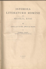 Grigore Pascu - Istoria Literaturii Romane din secolul XVIII - 1927 foto