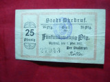 Bancnota notgeld-locala 25 Pf. Ohrdruf 1917 Germania