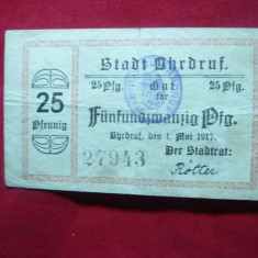 Bancnota notgeld-locala 25 Pf. Ohrdruf 1917 Germania
