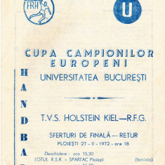 Program meci handbal UNIVERSITATEA BUCURESTI - TVS HOLSTEIN KIEL(RFG) 27.02.1972