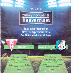 Program meci fotbal UTA ARAD - PANDURII TG.JIU 22.09.2015 (Cupa Romaniei)