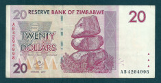 ZIMBABWE 20 DOLARI DOLLARS 2007 [5] P-68 , VF+ foto