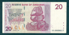 ZIMBABWE 20 DOLARI DOLLARS 2007 [4] P-68 , VF+ foto