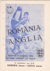 Program meci fotbal ROMANIA - ANGLIA 06.11.1968 foto