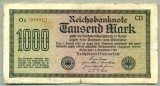 A 278 BANCNOTA-GERMANIA - 1000 MARK- anul 1922 -SERIA 309912-starea care se vede