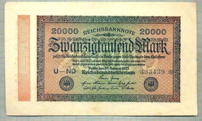 A 264 BANCNOTA-GERMANIA -20 000 MARK-anul 1923-SERIA 393439-starea care se vede