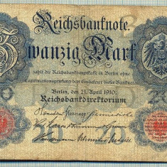 A 282 BANCNOTA-GERMANIA - 20 MARK- anul 1910 -SERIA 5746910-starea care se vede