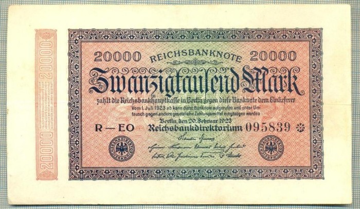 A 266 BANCNOTA-GERMANIA -20 000 MARK-anul 1923-SERIA 095839-starea care se vede
