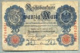 A 281 BANCNOTA-GERMANIA - 20 MARK- anul 1914 -SERIA 6744881-starea care se vede, Europa