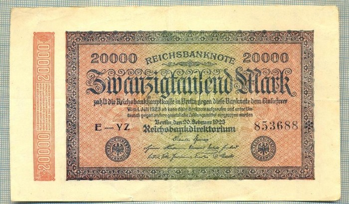 A 293 BANCNOTA-GERMANIA -20 000 MARK-anul 1923-SERIA 853688-starea care se vede