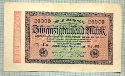 A 299 BANCNOTA-GERMANIA -20 000 MARK-anul 1923-SERIA 828906-starea care se vede foto