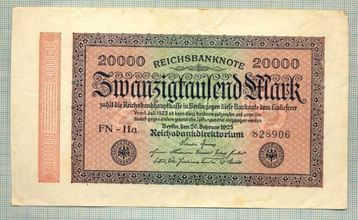 A 299 BANCNOTA-GERMANIA -20 000 MARK-anul 1923-SERIA 828906-starea care se vede